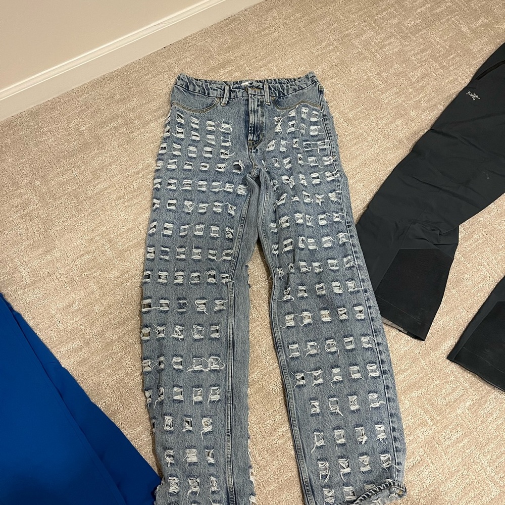 Good American Blue Distressed Boyfriend Jeans
